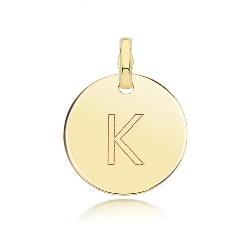 9ct Yellow Gold Round Plain Initial Pendant 14.3mm K